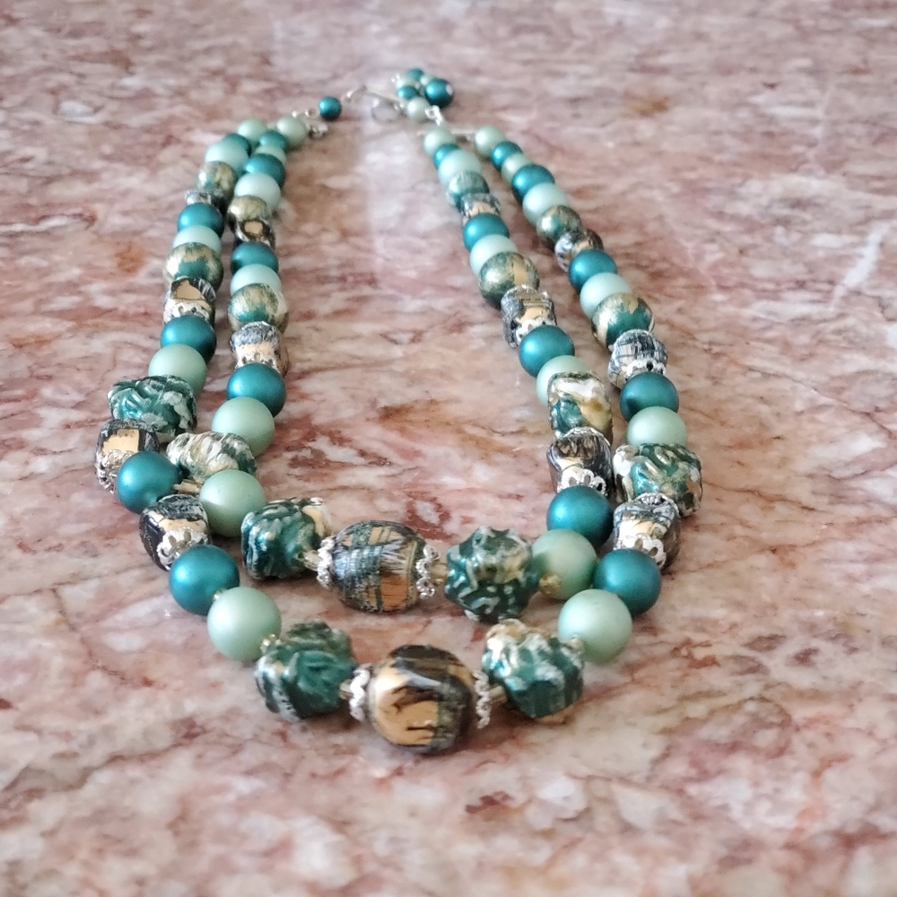 Vintage Signed Japan Two Strand Beaded Necklace